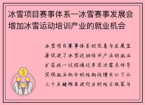 冰雪项目赛事体系—冰雪赛事发展会增加冰雪运动培训产业的就业机会